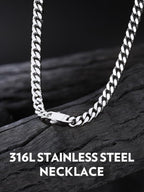 Bandmax Mens Stainless Steel Chain Necklaces 5MM/7MM/9MM/12MM Chunky Miami Cuban Link Chain Necklace Silver/Gold Plated/Black Chains for Men 18"-30" - color: 01 5MM-Silver Tone, size: 30 Inch (76cm, Super Long)