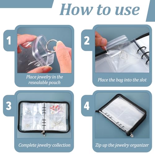 Jewelry Storage Book Set Transparent Travel Jewelry Organizer with Anti-Oxidation Pocket Traveling Necklace Earring Organizer for Ring, Bracelets, Postcard(120 Grids +75 Thicken PVC Zipper Bags)