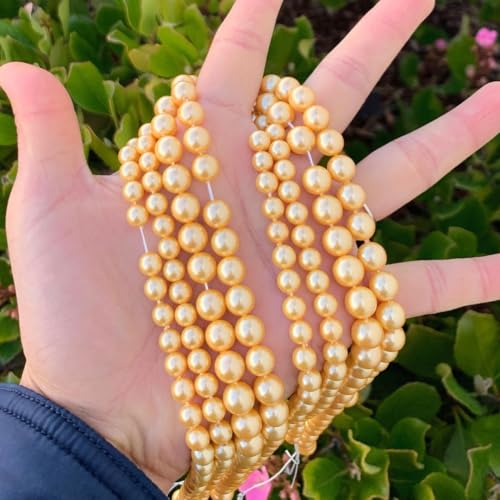 95pcs Adabele AAA Grade 4mm Small Natural Shell Pearl Loose Round Beads Freshwater Mother of Pearl Nacre 15 inch (Golden Yellow) for DIY Craft Jewelry Making SP4-8 - color: Golden Yellow, size: 4mm (0.16 inch)