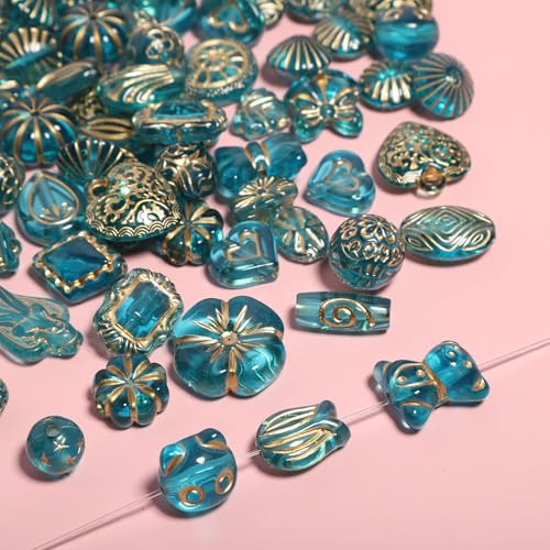 7.5 OZ Assorted Vintage Acrylic Beads For Jewelry Making, Song Xi Unique Flower Rose Czech Beads For Bracelet Earrings, Bohemia Style, Bulk, Arts and Crafts, DIY Holiday Gift (240-260 PCS, Bule-Green) - color: Bule-Green