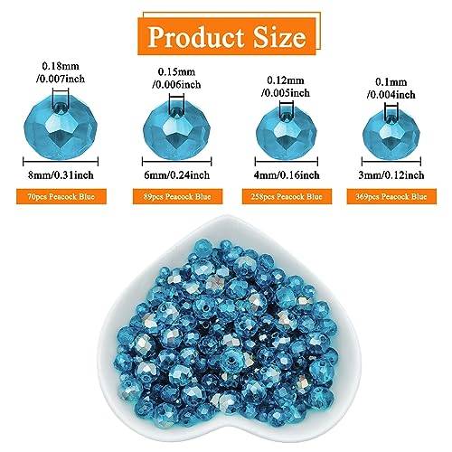 786pcs Crystal Rondelle Faceted Beads 3mm 4mm 6mm 8mm Gemstone Glass Beads Loose Beads for Jewelry Making,Bracelets Necklaces Earrings Wind Chimes Suncatchers(Peacock Blue AB) - color: Peacock Blue, size: 3mm,4mm,6mm,8mm
