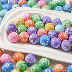 16mm Acrylic Beads 100pcs Chinese Ceramic Style Spacer Bead Loose Beads for DIY Crafting Necklace Bracelet Jewelry Making Keychain (smw) - color: green&purple&blue