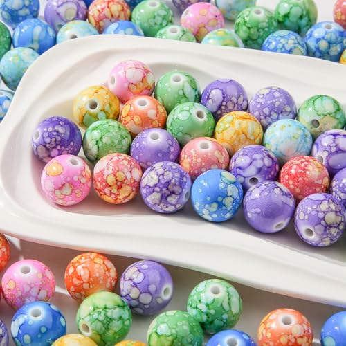 16mm Acrylic Beads 100pcs Chinese Ceramic Style Spacer Bead Loose Beads for DIY Crafting Necklace Bracelet Jewelry Making Keychain (smw) - color: green&purple&blue