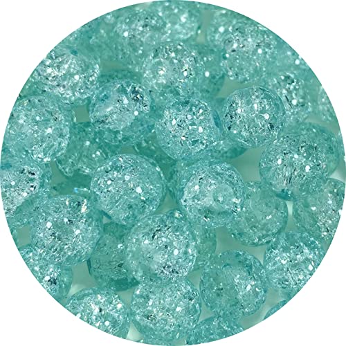 100pcs Crackle Glass Beads 10mm Round Crystal Glass Spacer Crafts Beads for Jewelry Making Necklace Bracelet Earrings DIY Crafts(Light Blue) - color: Light Blue, size: 10mm