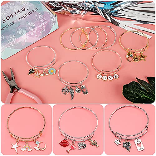 Sofier 542pcs Bangle Bracelet Making Kit DIY Jewelry Making Kit and Supplies Expandable Charm Bracelets Pendants Plier Set Toy Art Craft Gift for Girl Teen Women Adult - color: Multiple