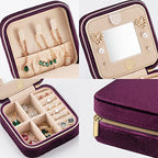 ZPROW Plush Velvet Travel Jewelry Case, Travel Jewelry Organizer, Jewelry Travel Case, Travel Jewelry Box, Small Jewelry Case, Jewelry Travel Box, Earring Organizer with Mirror - Purple 4packs - color: Velvet 4 Pack - Purple