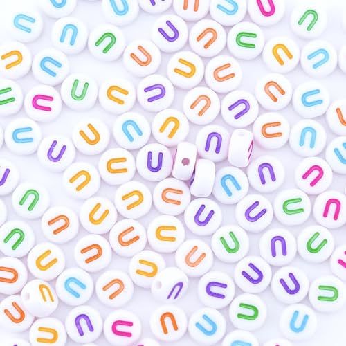 300Pcs Vowel Letter Beads U 4X7mm Individual Round Alphabet Beads for Charms Bracelets Making - color: Round - U