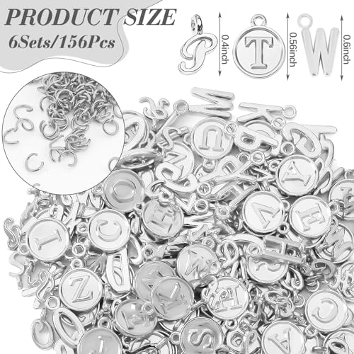 SANNIX 156Pcs/6 Sets Letter Charms, Alphabet ABC Letter Charms 3 Styles Capital A-Z DIY Bracelet Necklace Pendants with 200Pcs Open Jump Rings for Jewelry Making, Antique Silver - color: Silver