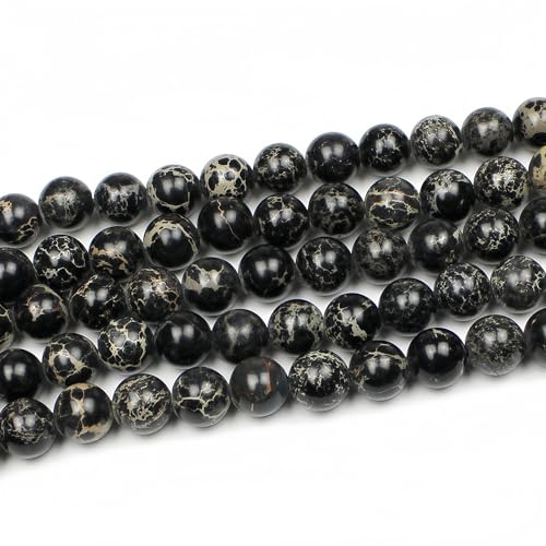 MJDCB 10mm Black Imperial Jasper Gemstone Beads Round Loose Stone Bead for Jewelry Making Bracelets Necklaces - color: Black Imperial Jasper, size: 10mm