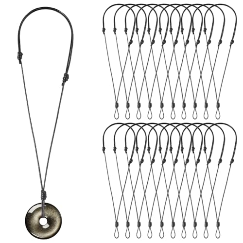 20Pcs Handmade Craft Vintage Cord Rope Adjustable Necklaces for Hanging Pendants Cord Necklace for Jewelry Making Men Women (Black) - style: Black