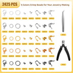 2425pcs Crimp Beads Jewelry Making Kit, Funtopia Crimp Tubes, Crimp Covers, Wire Guards, Lobster Clasp, Jump Ring for Bracelet Earring Necklace Making DIY Jewelry Repair Kit Supplies
