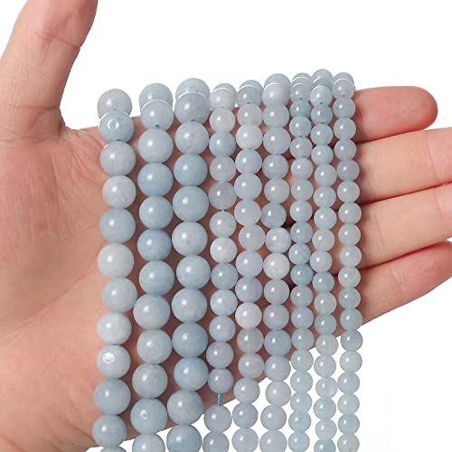 60pcs 6mm Natural Stone Beads Aquamarine Beads Energy Crystal Healing Power Gemstone for Jewelry Making, DIY Bracelet Necklace - color: Aquamarine, size: 6mm
