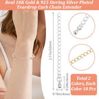Beebeecraft 20Pcs 2 Colors Teardrop Chain Extender, 18K Gold & Sterling Silver Plated Bracelet Extender Chains Charm Extension Curb Chains Tails for Jewelry Making Necklaces DIY Crafts Supplies - color: Gold & Silver-teardrop