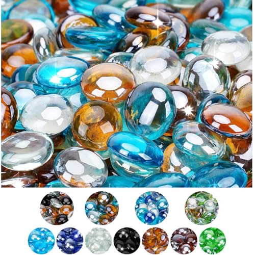 Mr. Fireglass 10 Pound Blended Fire Glass Beads, 1/2" High Luster Mixed Colored Fire Glass Drops for Fireplace Fire Pit & Lanscaping, Caribbean Blue, Crystal Ice, Caramel - color: Caribbean Blue, Crystal Ice, Caramel, size: 1/2 inch, 10 Pounds