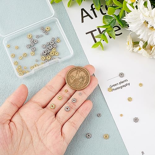 UNICRAFTALE 80pcs 3/4/5/6/8mm Stainless Steel Spacer Beads Metal Flower Shape Spacer Caps Half Round Bead Caps for Bracelet Jewelry Making - size: 3-6mm