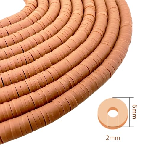 10 Strands Clay Bead, Heishi Beads for Bracelet Stack, Earth Tone Clay Beads for Adults, Flat Beads Kit for Friendship Bracelets, Neutral Beads Bracelet Making Kit(Terracotta) - color: Terracotta
