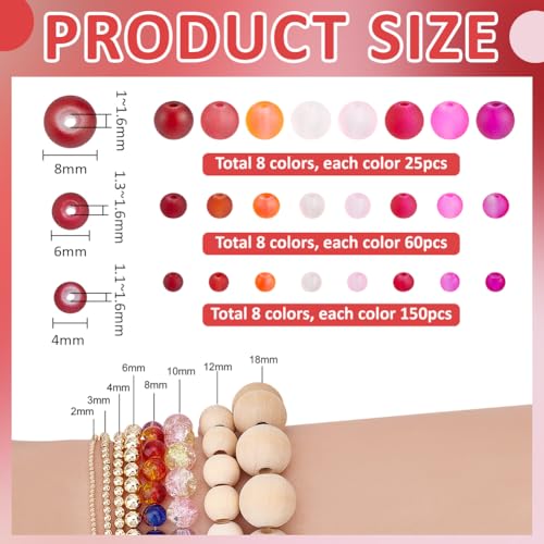 PH PandaHall 1880pcs Red Pink Glass Beads 24 Styles Transparent Frosted Beads 4mm 6mm 8mm Round Jewelry Bead Craft Bead for Bracelet Necklace Earring Jewelry Making DIY Craft Wedding