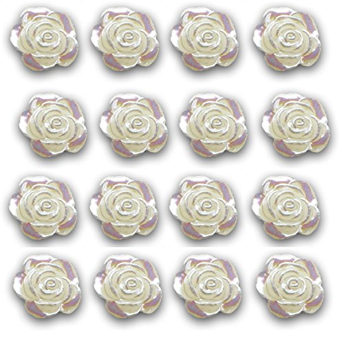 50pcs Round Ivory Cream Flat Back Pearl Flower Rose 12mm AB Irridescent Embellishments Weddings Crafts