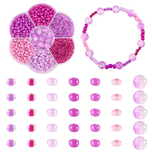 Pandahall 1 Box 6/0 Glass Seed Beads Purple Round Glass Beads 7 Colors Tiny Glass Beads Bulk 4mm Small Assorted Glass Beads Crackle Glass Beads for Earring Bracelets Necklace Jewelry Making - color: Purple - 7 Colors, size: 6/0