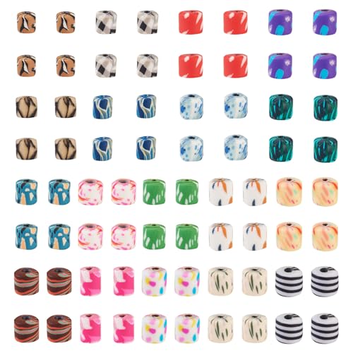 180 Pcs 18 Styles Clay Column Beads Tube Printed Beads Cylinder Loose Spacer Craft Beads Bulk for Bohemian Jewelry DIY Friendship Bracelet Women Necklace Earring Accessory 5.5-7 mm