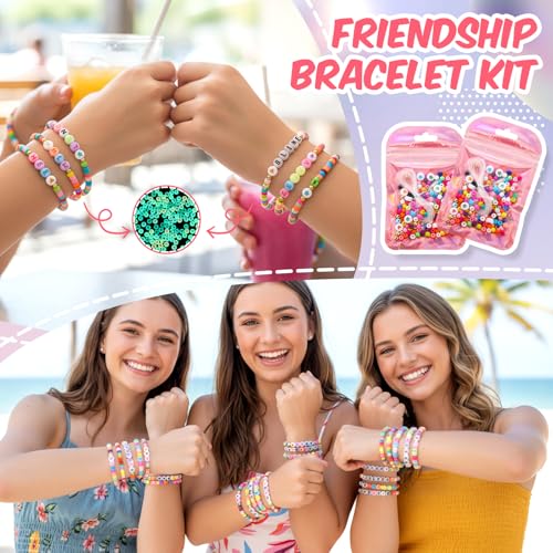 Kenning 24 Set Friendship Bracelet Making Kits Glow in The Dark Letter Beads DIY Jewelry Supplies Colorful Various Beads Set Personalized Bracelet for Wedding Birthday Gift Craft Wrapped