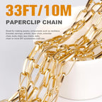 33FT Gold Paperclip Chains Roll, 7mm Aluminum Cable Link Chain Spool Bulk for DIY Crafts Jewelry Making - color: gold, size: 7MM
