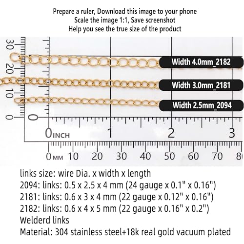 THREENEST 16.4-Feet Width 4mm Stainless Steel Gold Extander Chains, 18K Gold PVD Welded Permanent Cable Craft Tail Curb Chain for Necklace Bracelet Earring Jewelry Making - color: 18K Gold, size: Extender Chains(Width 4mm)