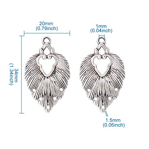 Mega Pet 10pcs Tibetan Silver Leaf Chandelier Component Links Charm Pendant Connectors with 5 Holes for Multi Layers Dangle Earring Bracelet Necklace Jewelry Making - color: Antique Silver, Leaf