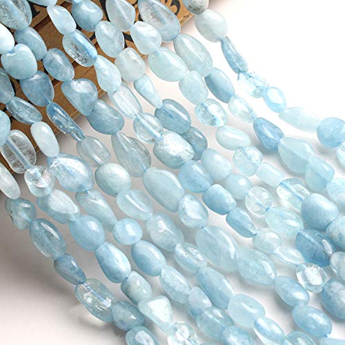 HAAMIIQII Natural Blue Aquamarine Pebble Stone 5-8mm Small Irregular Freeform Tumbled Loose Gemstone Beads for Jewelry Making Strand 15 Inch (45-50pcs) - color: Aquamarine