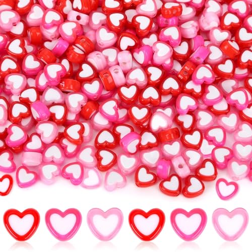 Augshy 700Pcs Heart Beads,Valentines Day Red Pink Heart Pony Beads for Jewelry Making Party Decoration Necklace Bracelets Earrings Hair Beads DIY Crafts Supplies - style: Heart Shaped Style