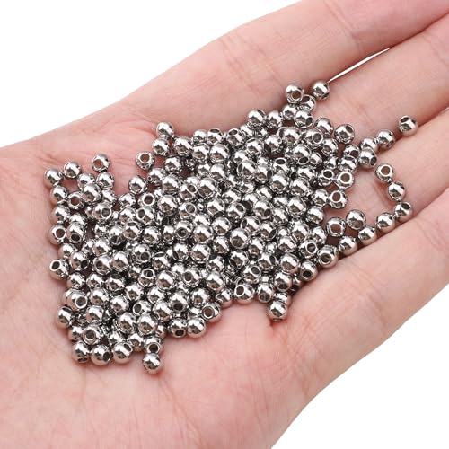 304 Stainless Steel Round Beads 4.0mm 300pcs Spacer Beads for Jewelry DIY Making and Repairing - size: 4.0mm