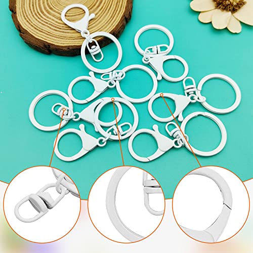 30Pcs Lobster Claw Clasps Keychain for Jewelry Making,Metal Lobster Clasp Swivel Trigger Clips with Swivel Clasps Hook Clips Flat Split Keychain Ring for DIY Craft Jewelry Making(White) - color: White