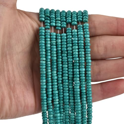 180pcs 4x2mm Green Turquoise Disk Rondelle Spacer Natural Stone Semi Precious Gemstone Loose Beads for Jewelry Making 15.5 Inch - color: Green Turquoise