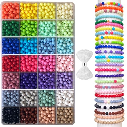 1820PCS 6mm Acrylic Round beads For Jewelry Making,28 Candy Colors Assorted Plastic Round Beads for Bracelets Making Kit Loose Bead Bubble Gum Bead for Earrings Necklace Phone Lanyard DIY Crafts - color: 6mm