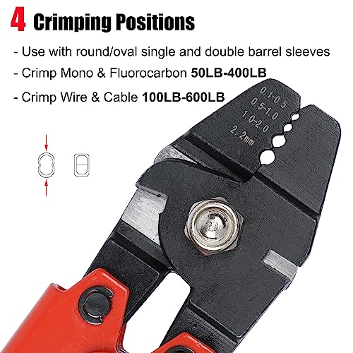 Fishing Crimping Tool Kit Fishing Crimping Pliers + 400pcs Crimp Sleeves Fishing Leader Rigging Wire Line Cutter Crimping Tool 10in High Carbon Steel Crimper Swager