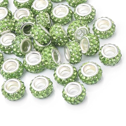 50 PCS Large Hole Crystal Charm Spacer Rhinestone Beads for Pens Making Bulk Jewelry Making Supplies DIY Crafts Bracelet(Green, 12mm) - color: green