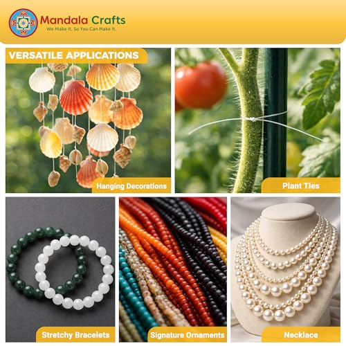 Mandala Crafts Very Strong 0.8mm Elastic String for Jewelry Making - 66 FT Heavy Duty Round Stretchy Clear String Jewelry Fiber Elastic Cord Spool for Decorative Threading Applications - size: 0.8mm 20M 66 Feet