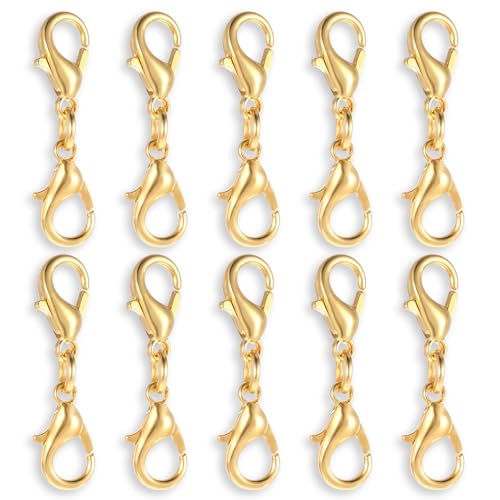 10 Pcs Double Lobster Clasp Necklace Chain Extenders Bracelet Clasp Connector Gold Lobster Claw Clasps Double Opening Jewelry Clasps for DIY Jewelry Making - color: Gold