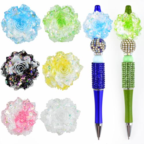 6Pcs Luminous Big Flower Fancy Beads for Pens Flower Focal Space Beads for DIY Craft Beadable Pens Keychain Bracelet Necklace Earrings Jewelry Making - color: Luminous Big Flower