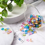 160pcs 2-Hole Glass Tila Beads 5x4.5-5.5x2-2.5mm 8 Colors Transparent Spray Painted Square Rectangle Seed Beads with Glitter for DIY Pendants Bracelets Jewelry Making, Holes: 0.5-0.8mm(Mix Color#1)