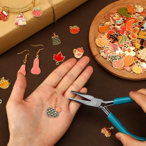 SANNIX 350pc Fall Charms, Thanksgiving Enamel Pumpkin Maple Leaf Turkey Autumn Charms for Jewelry Making, Bulk for Bracelets, Necklaces, Earrings, Craft Making - color: Fall Color