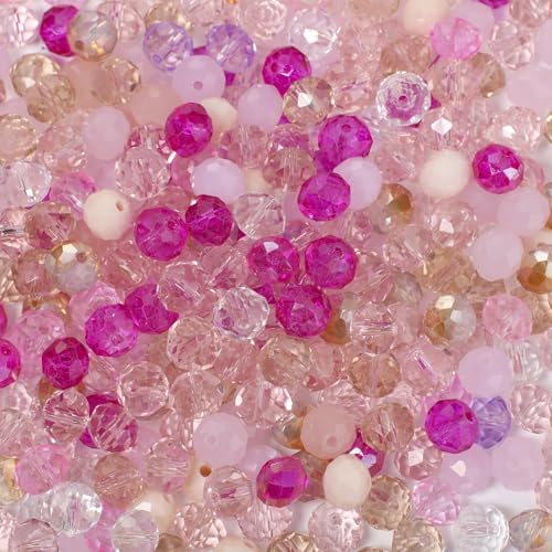 Songxi 200pcs 8mm Pink Glass Beads for Jewelry Making, Crystal Beads for Bracelets Jewelry Making, Spacer Beads for Keychain Making Necklace Earring DIY Arts and Crafts - color: Pink, size: 8mm