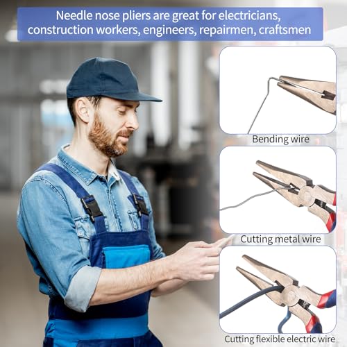 Lasnten 6 Pack Mini Needle Nose Pliers Bulk, 5 Inch Small Long Nose Pliers with Side Cutter, Spring Loaded Thin Needle Nose Pliers Precision Pliers Set for Crafts Jewelry Making Tiny Project DIY