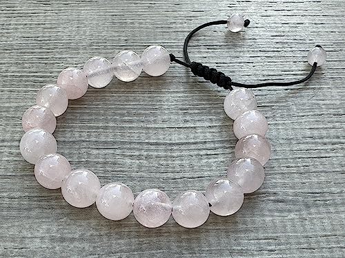 GAF TREASURES Grade A ++ Gemstone Round Bead Adjustable Bracelet 10mm, Genuine Crystal Bead Bracelet, Gift for Men & Women - color: Rose Quartz