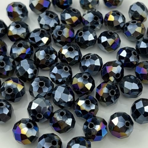 100pcs 8mm Crystal Glass Beads for Crafts Faceted Rondelle Glass Beads for Jewelry Making Crystal Spacer Beads for Necklaces Bracelets Earrings DIY Craft(Black AB) - color: Black AB, size: 8mm