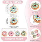 Cheriswelry Cup Cake Resin Pendants Lovely Food Sweet Dessert Dangle Charms Links Hanging Ornament with Metal Loop Fruit Pendants for Key Chains Bracelet Necklace Jewelry Making - color: Mixed Color-Donut