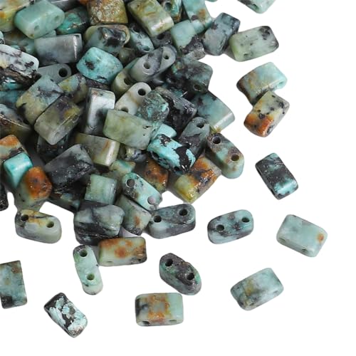 Beadia Natural African Turquoise Stone Tila Beads 5x2mm Rectangle 2-Hole Spacer Beads for DIY Bracelet Earring Making 15"/Strand - color: African Turquoise, size: 5x2mm