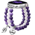Newlibery Natural Stone Bracelet Beaded-Bands Women Compatible with Apple Watch 38mm 40mm 41mm 42mm (S10/11) Feminine Cute Handmade Stretch Strap for iWatch Series 11/10/9/8/7/6/5/4/3/2/1 SE 3/2/1 - color: A4 Amethyst Quartz, size: 38/40/41/42mm(S10/11)