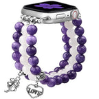 Newlibery Natural Stone Bracelet Beaded-Bands Women Compatible with Apple Watch 38mm 40mm 41mm 42mm (S10/11) Feminine Cute Handmade Stretch Strap for iWatch Series 11/10/9/8/7/6/5/4/3/2/1 SE 3/2/1 - color: A4 Amethyst Quartz, size: 38/40/41/42mm(S10/11)