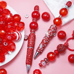 106Pcs 20mm Beads for Pens Making with Rondelle Spacer Beads Red Acrylic Focal Bubblegum Bead Crystal Round Sparkly Chunky Bead for Pens Beadable Keychain Necklace DIY Craft Jewelry Making Supplies - color: Red